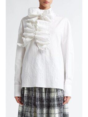 Tanner Fletcher Laurence Women's Wire Edge Cotton Shirt Blouse in Ivory Size 2